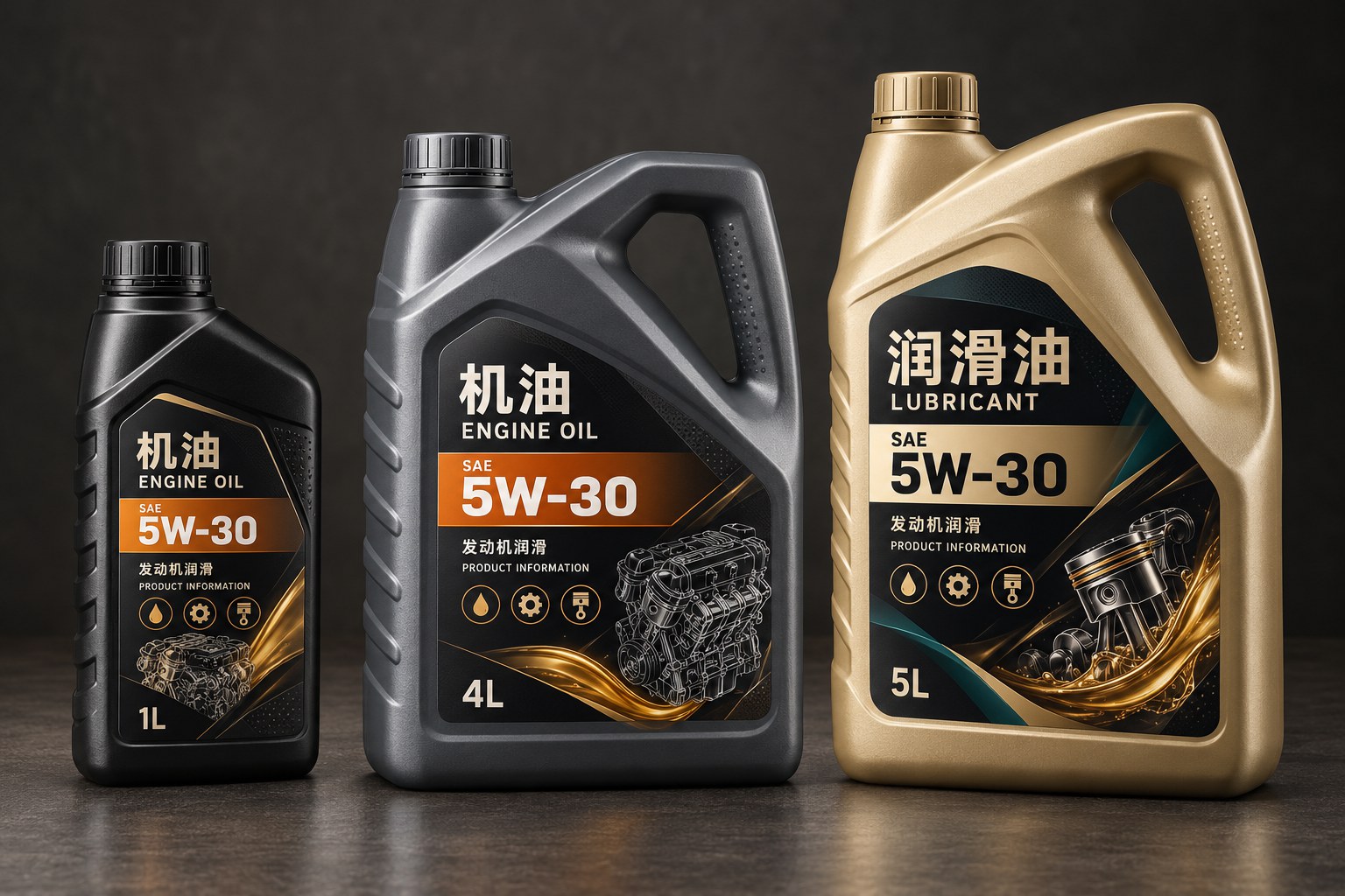 不同瓶型与容量的机油包装标签